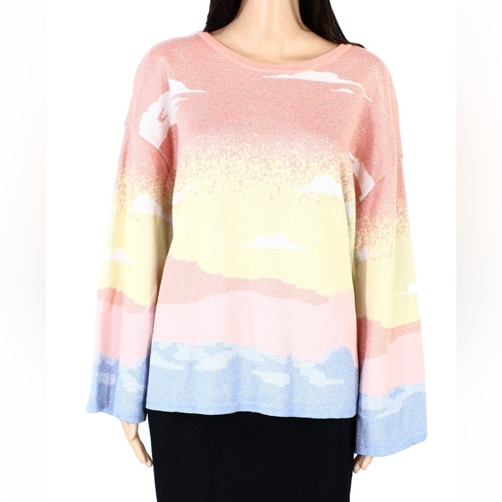 INC International Concepts Intarsia Pullover Sweater Trim Flounce | SIZE XS